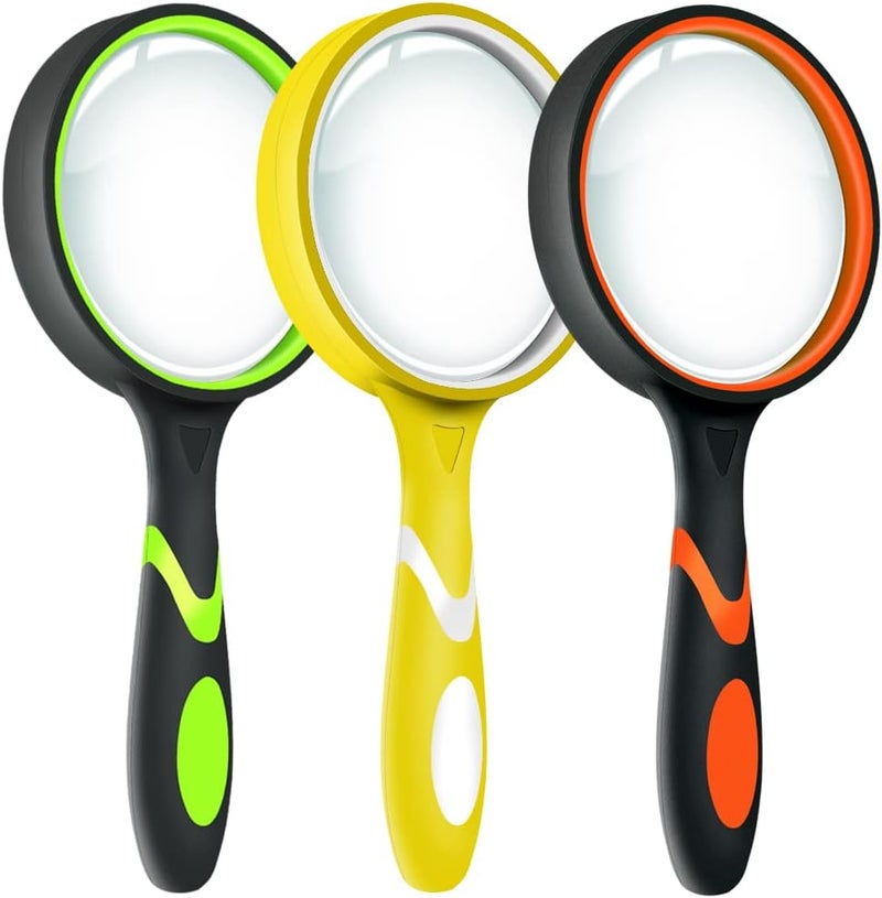 Leffis 3 Pack Magnifying Glass, 10X Non-Slip Handheld Reading Magnifier for Kids and Seniors, 75mm Magnifying Glass Lens for Reading, and Nature Exploration - Image 1